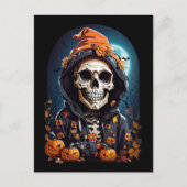 Griezelig Skelet & Herfst Pompoenen Halloween Briefkaart (Voorkant)