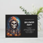 Griezelig Skelet & Herfst Pompoenen Halloween Kaart (Staand voorkant)