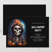 Griezelig Skelet & Herfst Pompoenen Halloween Kaart (Voorkant / Achterkant)