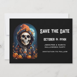 Griezelig Skelet & Herfst Pompoenen Halloween Save The Date