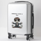 griezelig skelet jongen geven knuffels cartoon kun sticker (Koffer)