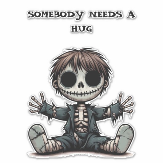 griezelig skelet jongen geven knuffels cartoon kun sticker (Voorkant)