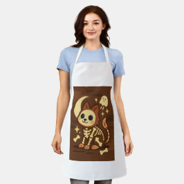 Griezelig Skelet Kat All-Over Print Schort, Medium Schort