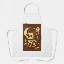 Griezelig Skelet Kat All-Over Print Schort, Medium Schort