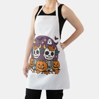 Griezelig Skelet Koeien All-Over Print Schort, Med Schort