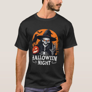 Griezelig Skelet Met Lichtgevende Pompoen Heks 🎃 T-shirt