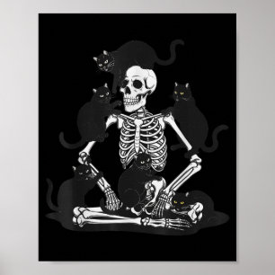 Griezelig skelet met zwarte katten shirt schattige poster