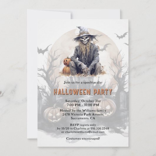 Griezelig Skelet Pompoenen Volle Maan Halloween Fe Kaart (Voorkant)