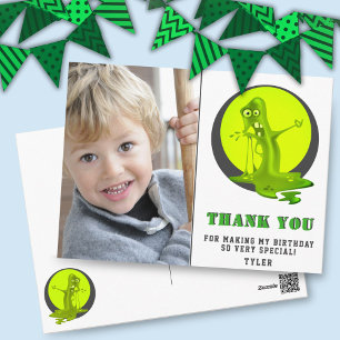 Griezelig slijmmonster verjaardagsfoto bedankt briefkaart