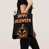 Griezelig Smeltend Sinaasappel Pompoen Happy Hallo Tote Bag (Dichtbij)
