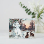  griezelig sneeuwman kerst Briefkaart (Staand voorkant)
