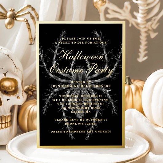 Griezelig Spin Halloween Kostuum Feest Goud Folie Uitnodiging