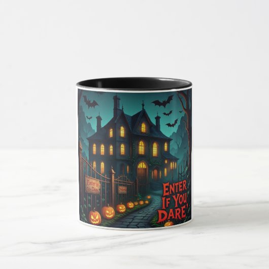 Griezelig Spokenhuis & Vleermuizen Halloween Mok (Midden)