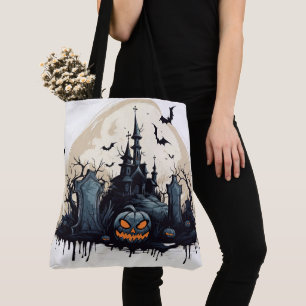 Griezelig spookhuis en begraafplaats tote bag