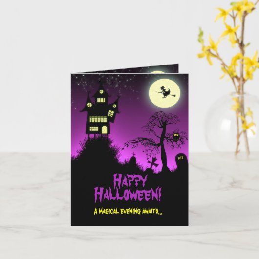 Griezelig Spookhuis Halloween Kaart (Gele Bloem)