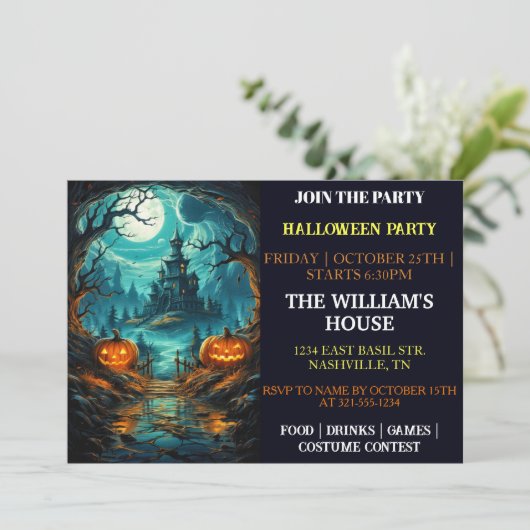 griezelig spookhuis halloween party uitnodigingen (Staand voorkant)