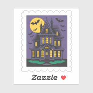 Griezelig spookhuis Halloween-postzegel Sticker