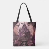 griezelig spookhuis schedel vlinders halloween tote bag (Achterkant)