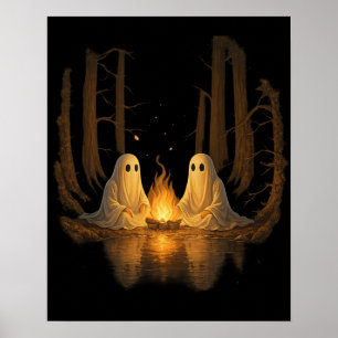 Griezelig spookkampvuur nacht bos kunst - Hallowee Poster