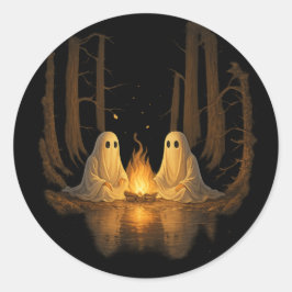 Griezelig spookkampvuur nacht bos kunst - Hallowee Ronde Sticker