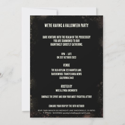 griezelig spookpop halloween party uitnodiging (Achterkant)