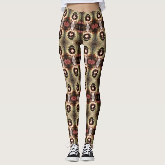 Griezelig Surrealistisch Portret Patroon Leggings (Voorkant)