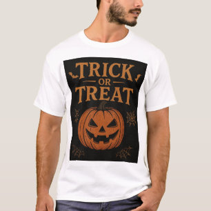 Griezelig “Trick or Treat” Halloween Pompoen Desig T-shirt