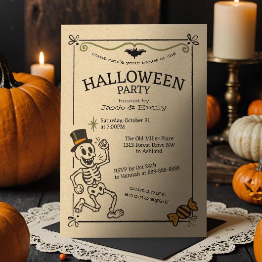 Griezelig Vintage Halloween-feest Retro Skelet Kaart