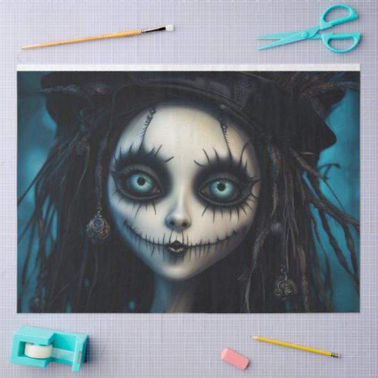 Griezelig Voodoo Doll Vrouw Decoupage Papier (Craft)