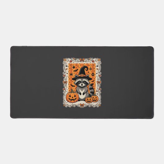 Griezelig Wasbeer Halloween Pompoen Design_1 Bureaumat (Voorkant)
