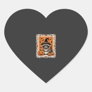 Griezelig Wasbeer Halloween Pompoen Design_1 Hart Sticker