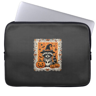 Griezelig Wasbeer Halloween Pompoen Design_1 Laptop Sleeve