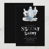 Griezelig Wit en Blauw Ghost Halloween Party Kaart (Voorkant / Achterkant)