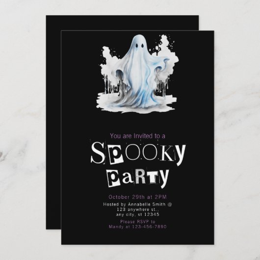 Griezelig Wit en Blauw Ghost Halloween Party Kaart (Voorkant / Achterkant)