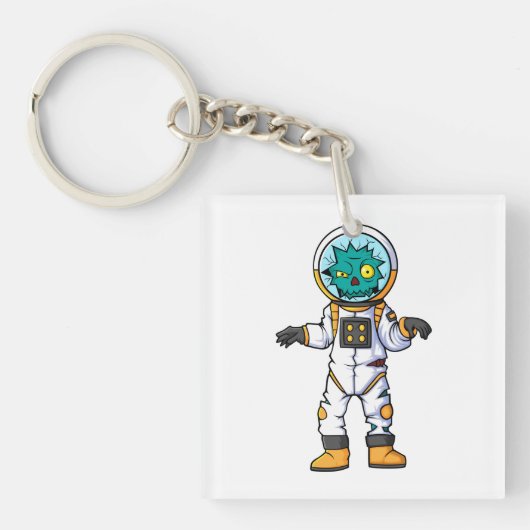 griezelig zombie astronaut stripfiguur sleutelhanger (voorkant)