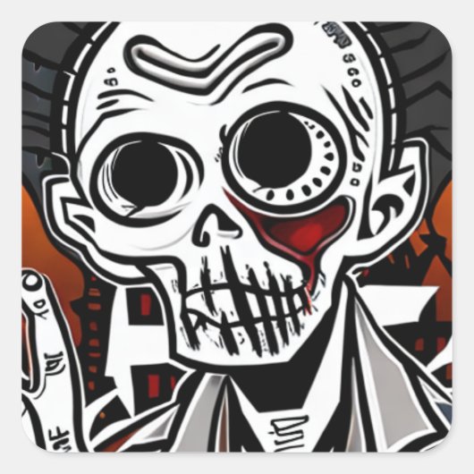 Griezelig zwart en Sinaasappel Skeleton Halloween Vierkante Sticker (Voorkant)