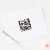 Griezelig zwart en Sinaasappel Skeleton Halloween Vierkante Sticker (Envelop)
