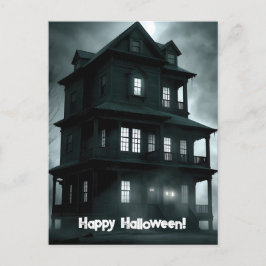 Griezelig, zwart en wit spookhuis Halloween Briefkaart