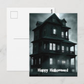 Griezelig, zwart en wit spookhuis Halloween Briefkaart (Voorkant / Achterkant)