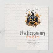 Griezelig zwart Jack-O' lantaarn Halloween Party Kaart (Voorkant / Achterkant)