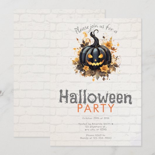 Griezelig zwart Jack-O' lantaarn Halloween Party Kaart (Voorkant / Achterkant)