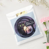 Griezelig Zwart Kat Licht Blauw Gelukkig Halloween Bedankzakje (Gezegeld)