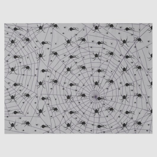 Griezelig zwart spindpatroon op grijs tissuepapier (Voorkant)