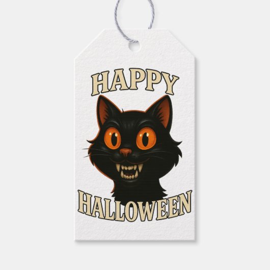 Griezelig Zwarte Kat Halloween Feest Cadeaulabel (Voorkant)