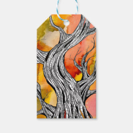 Griezelige abstracte boom pentekening kunst cadeaulabel