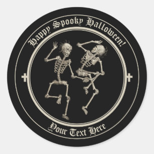 Griezelige Absurdistische Halloween Dansende Skele Ronde Sticker