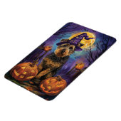 Griezelige Airedale Halloween Heks en Pompoen Magneet (Linkerzijde)