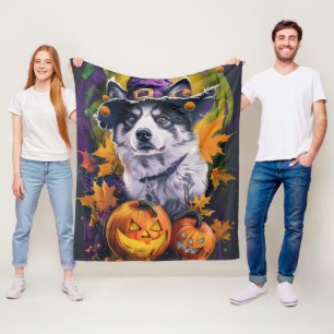 Griezelige Akita Halloween Heks en Pompoen  Fleece Deken