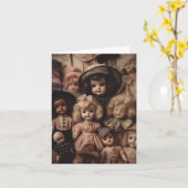 Griezelige antieke poppen kaart (Gele Bloem)