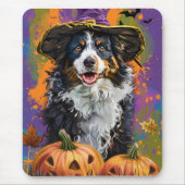 Griezelige Australian Shepherd Halloween Heksenpom Muismat (Voorkant)